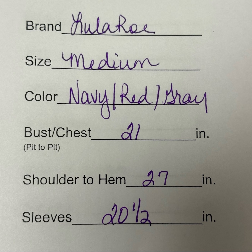 LuLaRoe Medium 3/4 Sleeve Raglan Tee Red White Blue Stars - Picture 7 of 7